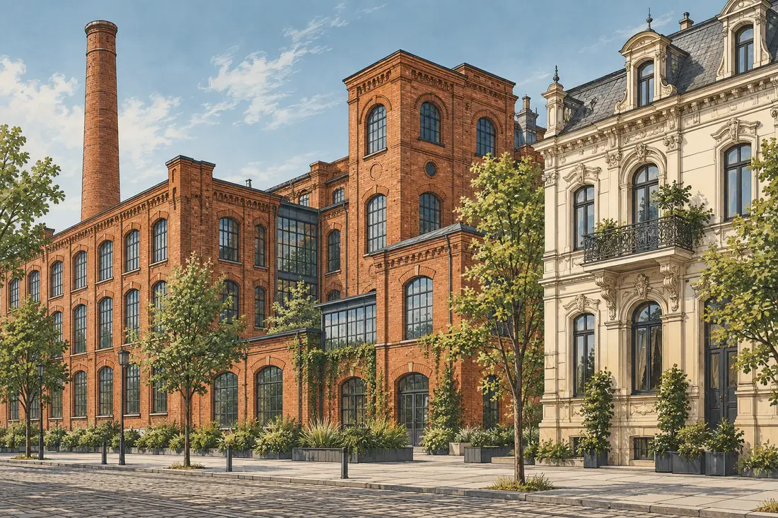 Architektoniczna ilustracja inspirowana łódzkimi kamienicami i fabrykami